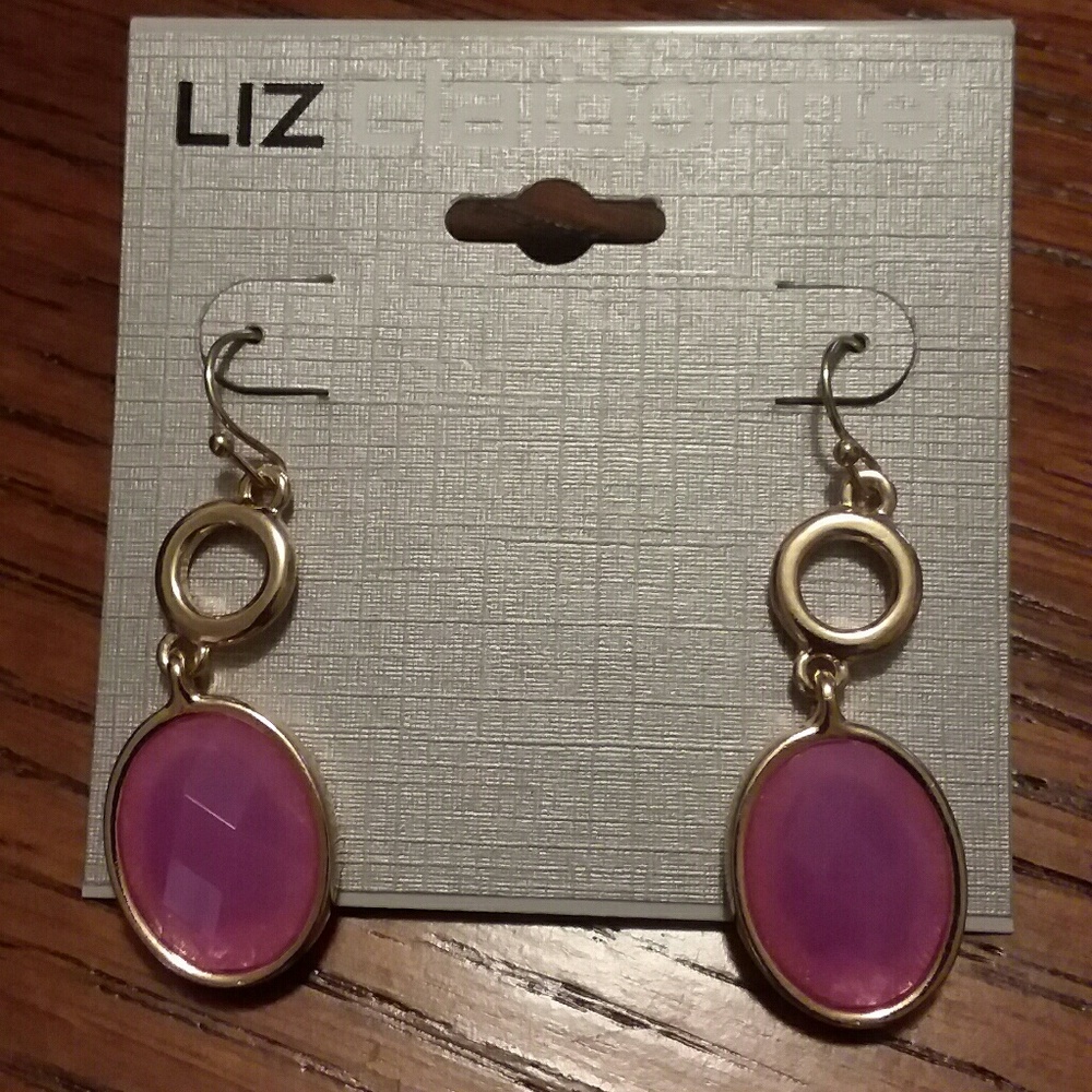 Pink stone goldtone drop earrings with French wire